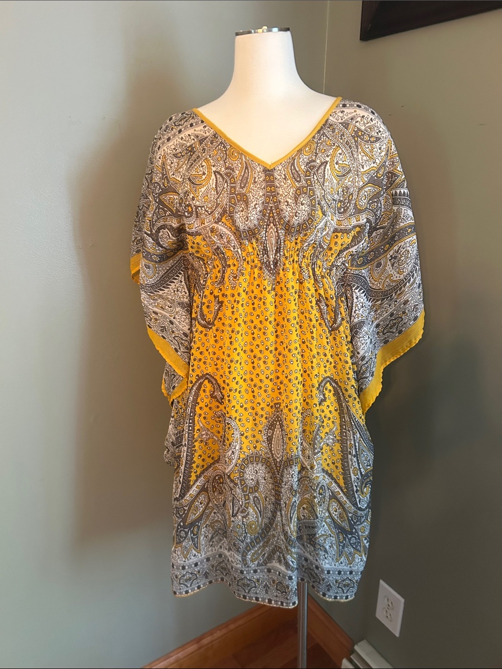 Boho Yellow Paisley V-Neck Mini Dress MPA Collection